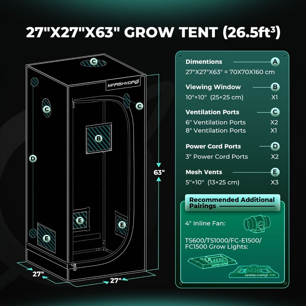 Mars Hydro TS 1000 + 2.3' x 2.3' Complete Grow Kit with 4" iFresh Fan Kit