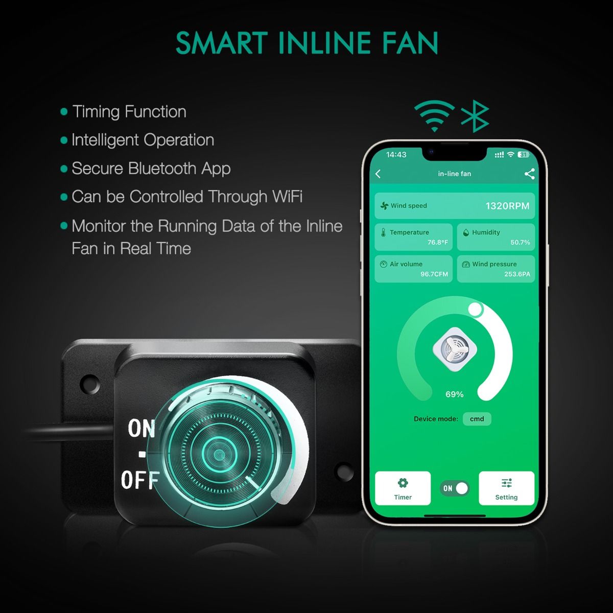 Mars Hydro iFresh 4-Inch Smart Inline Duct Fan and Carbon Filter Combo