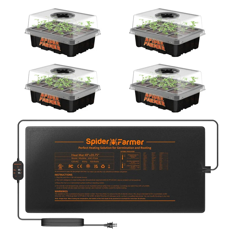Spider Farmer 48”X20.75” Seedling Heat Mat With 4 Pack Seed Starter Trays for Indoor Gardening