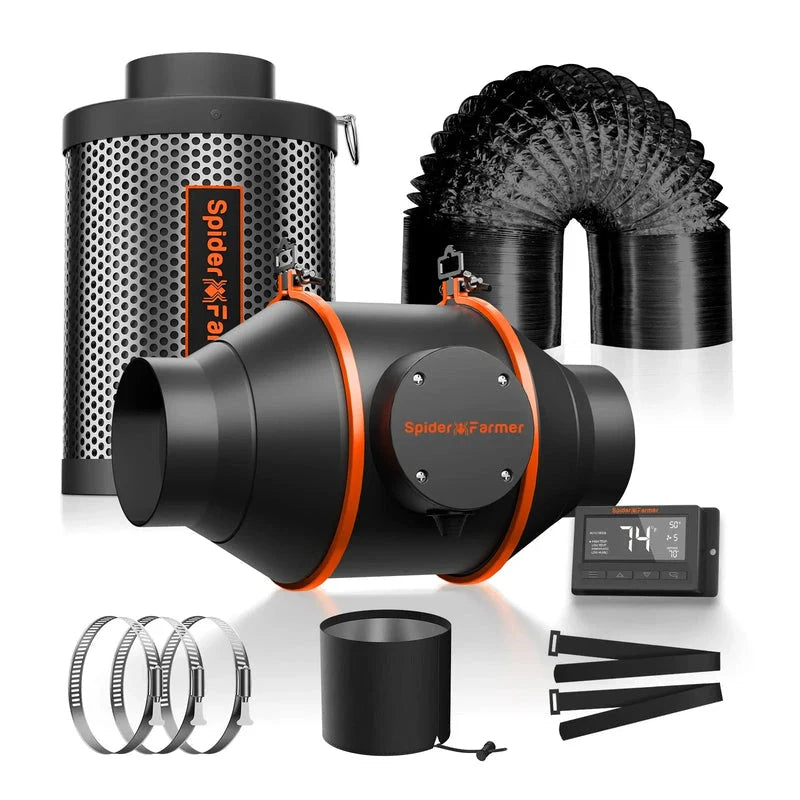 Spider Farmer 4-Inch 205 CFM Inline Fan Kit W/ Carbon Filter / Smart controller