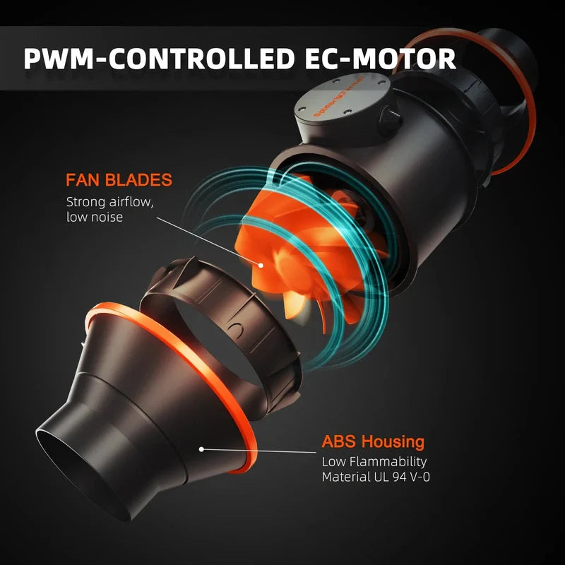 Spider Farmer 4-Inch Inline Fan 205 CFM with Smart Controller