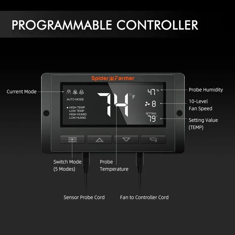 Spider Farmer 4-Inch Inline Fan 205 CFM with Smart Controller