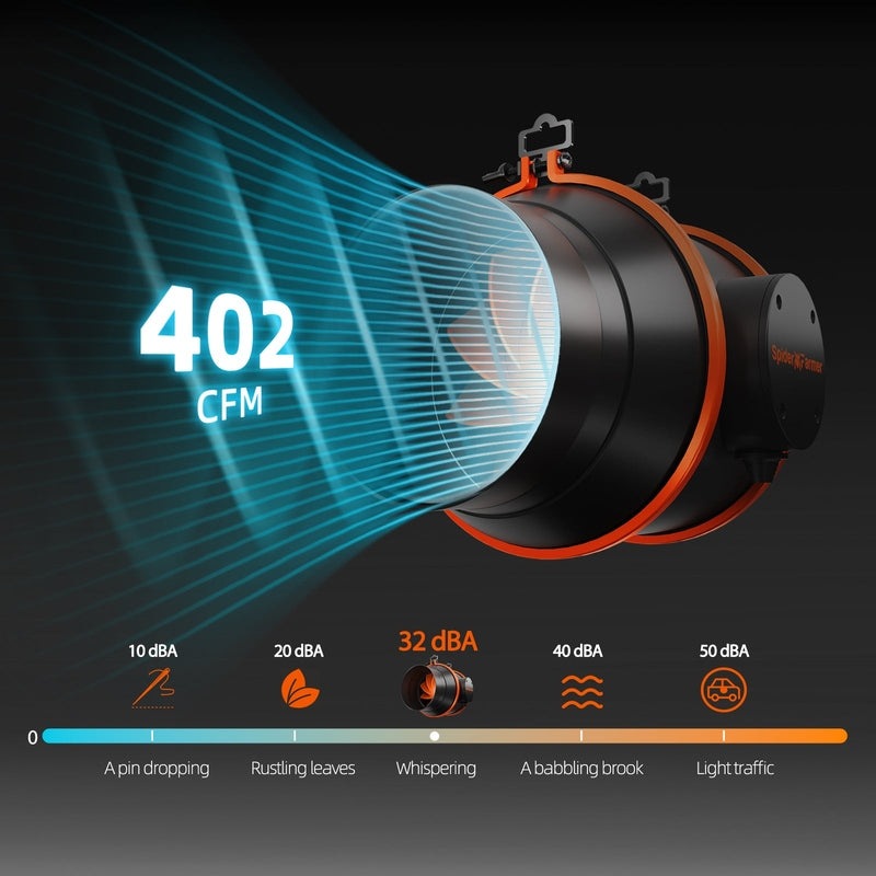 Spider Farmer 6-Inch Inline Fan 205 CFM with Smart Controller