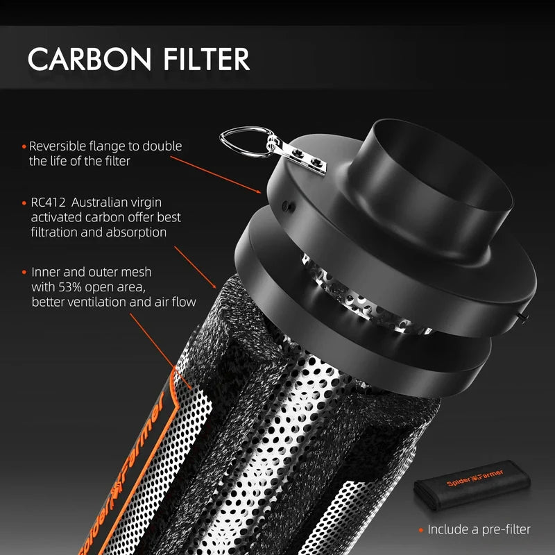 Spider Farmer 6 Inch Refillable Carbon Filter Odor Control