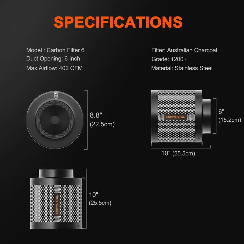 Spider Farmer 6 Inch Refillable Carbon Filter Odor Control