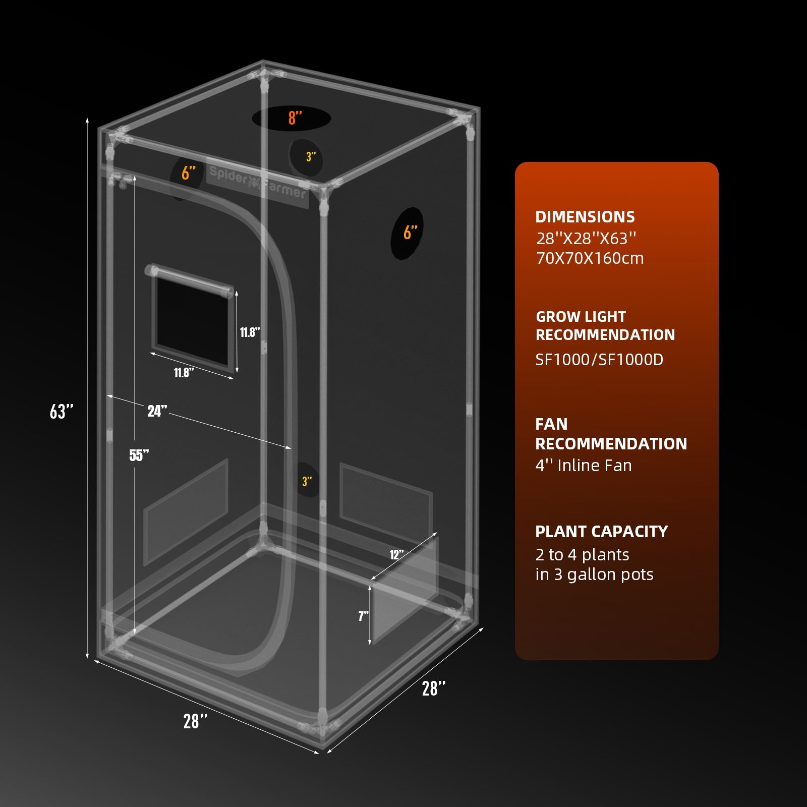 Spider Farmer SE1500 Complete Grow Tent Kit W/ Ventilation System / Thermostat Controller 2.3x2.3