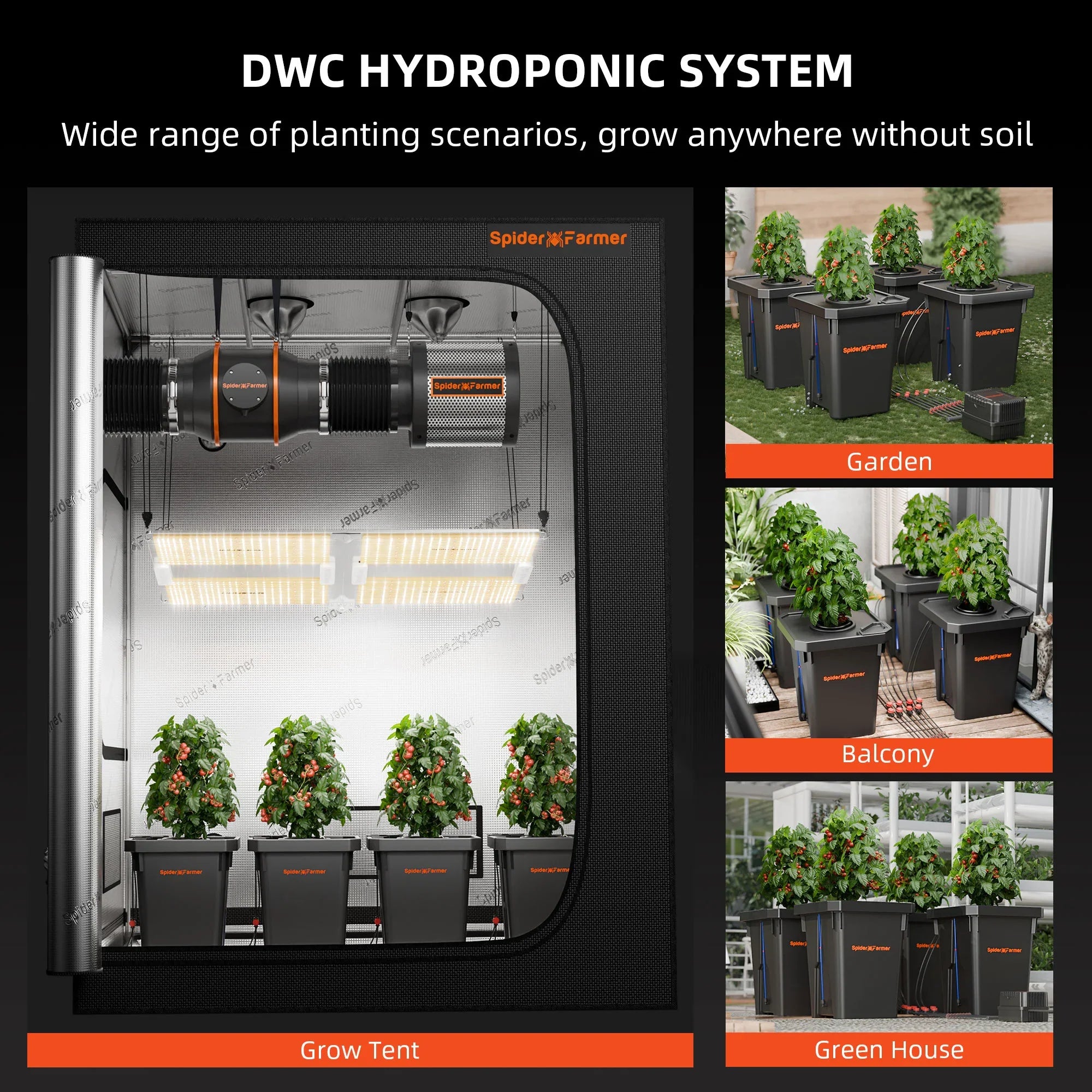 Spider Farmer SF-2000 Smart Hydroponic DWC Grow Tent Kit W/ Ventilation System / Thermostat Controller 2x4