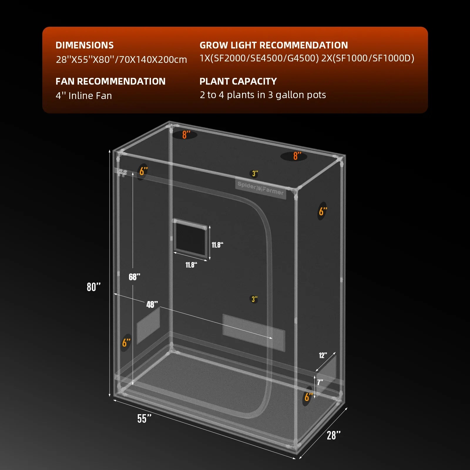 Spider Farmer SF-2000 Smart Hydroponic DWC Grow Tent Kit W/ Ventilation System / Thermostat Controller 2x4