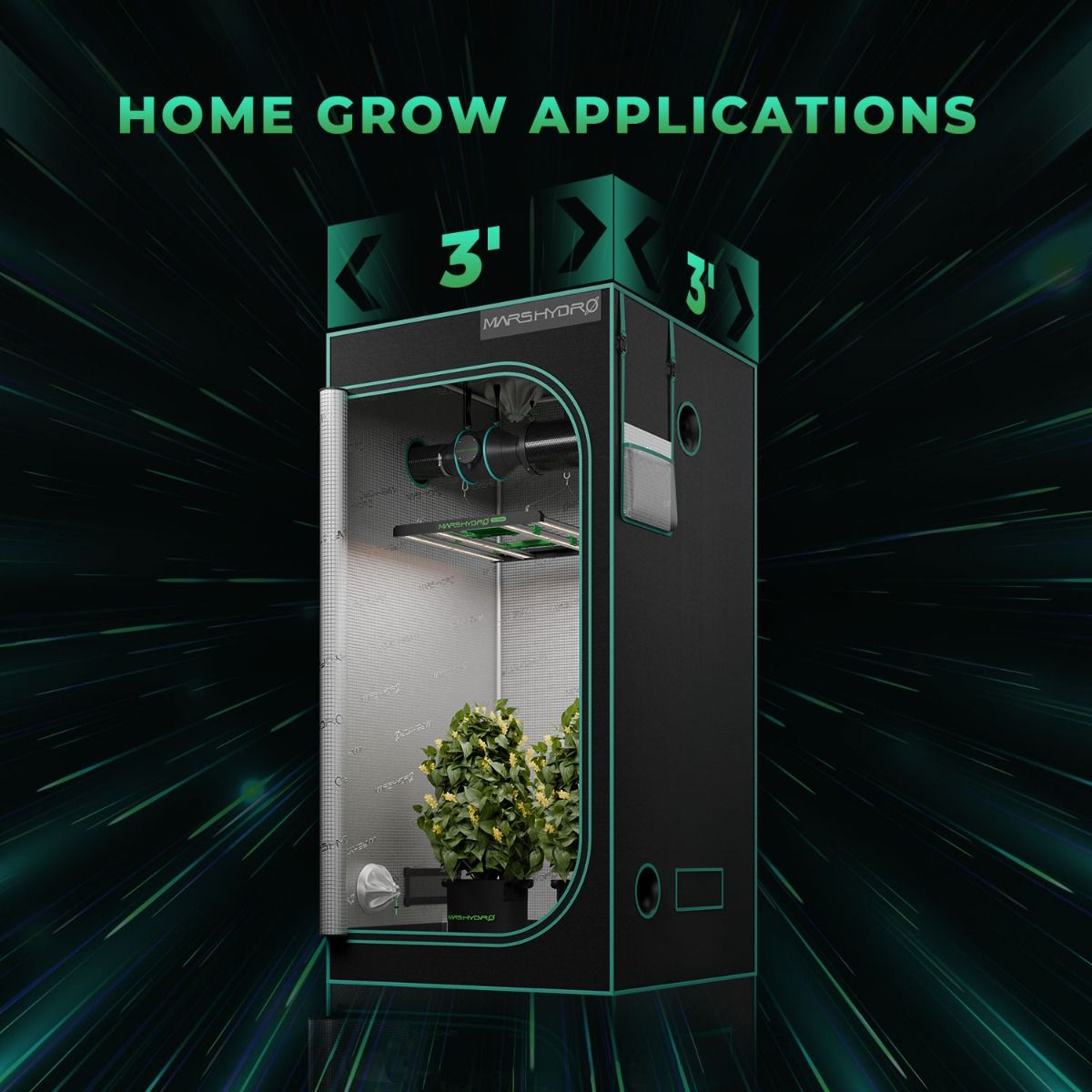 Mars Hydro FC-E 3000 & 3.3'x3.3' Complete Grow Tent Kit with 4" iFresh Fan Kit