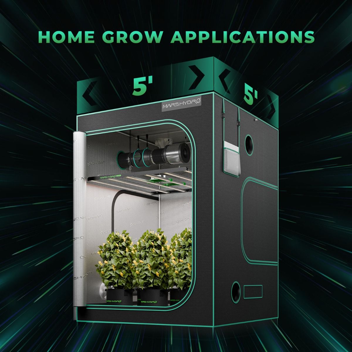 Mars Hydro FC-E 6500 & 5'x5' Complete Grow Tent Kit with 6" iFresh Fan Kit