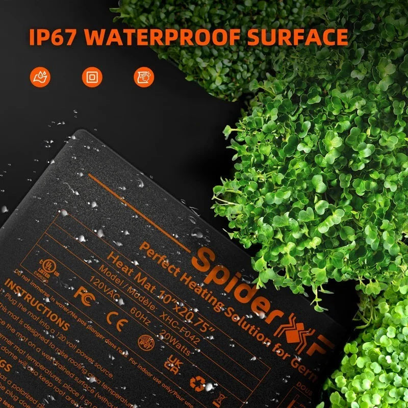 Spider Farmer Waterproof 10”X20.75” Seedling Heat Mat With 4 Pack Seed Starter Trays for Indoor Gardening